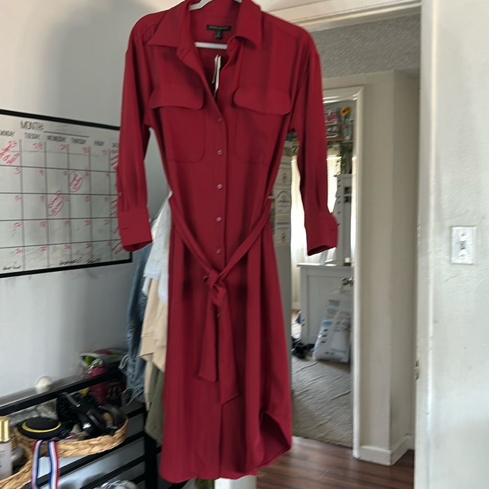 Banana Republic Red wine color midi shirt dress new with tags MP long sleeve.